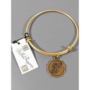 Bella Ryann Initial Letter X‎ Charm Bangle Bracelet Stacking Antiqued Gold Tone